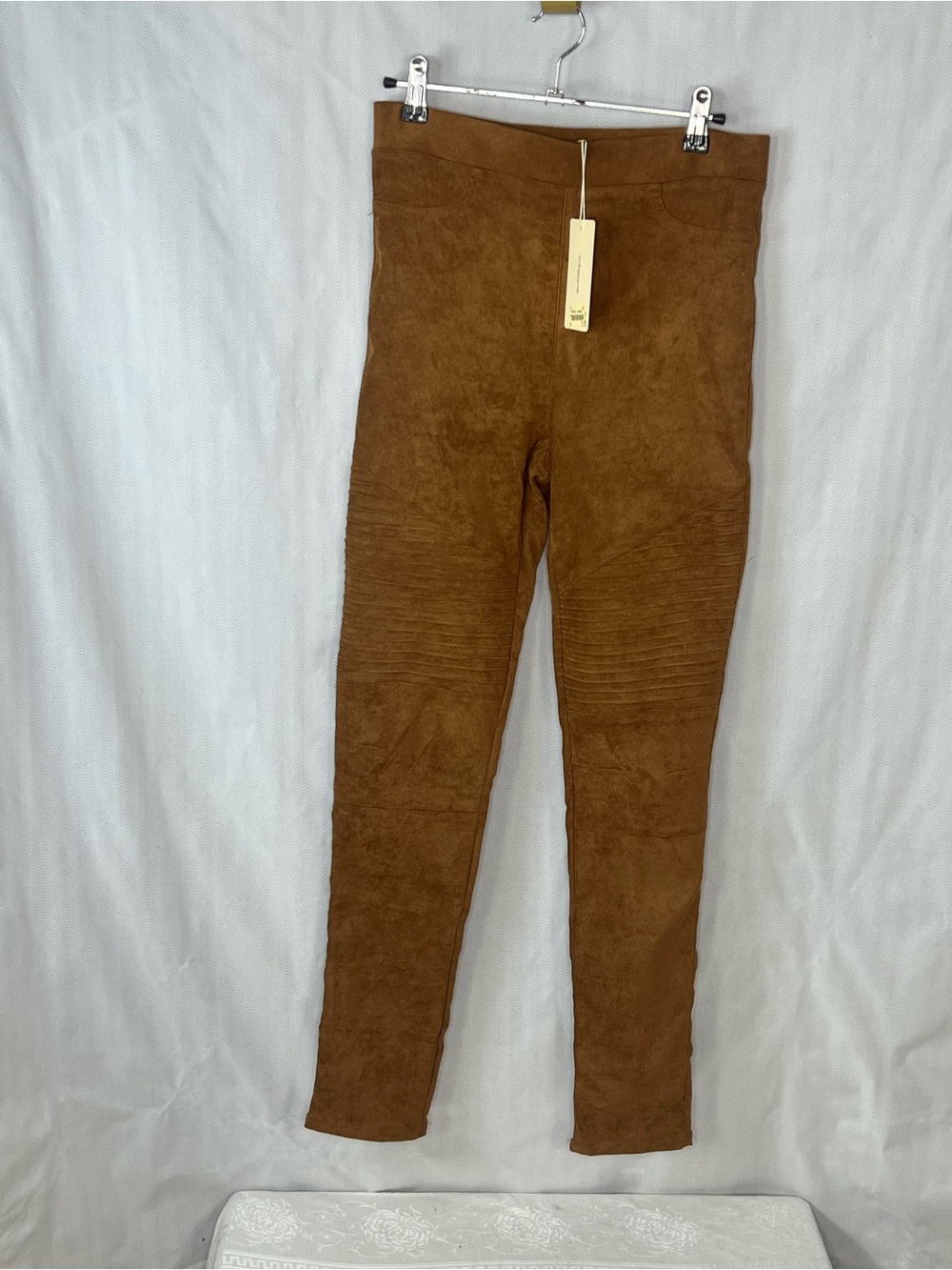 A. Peach Motto Brown Faux Suede Leggings High Waist Stretchy M